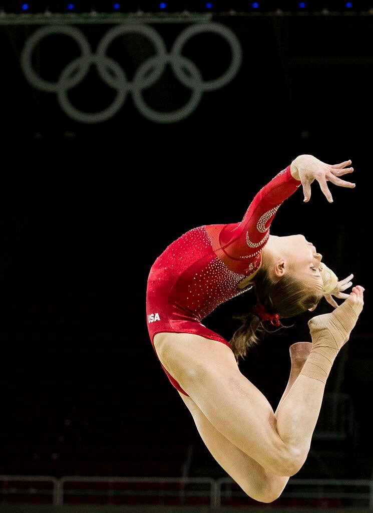 USA gymnast Madison Kocian of Dallas practices on the balance beam during a training session...