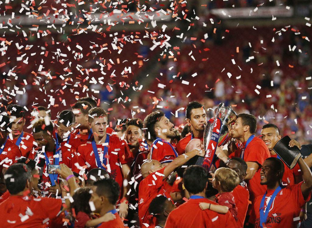 FC Dallas celebrate following the U.S. Open Cup Finals between the New England Revolution...