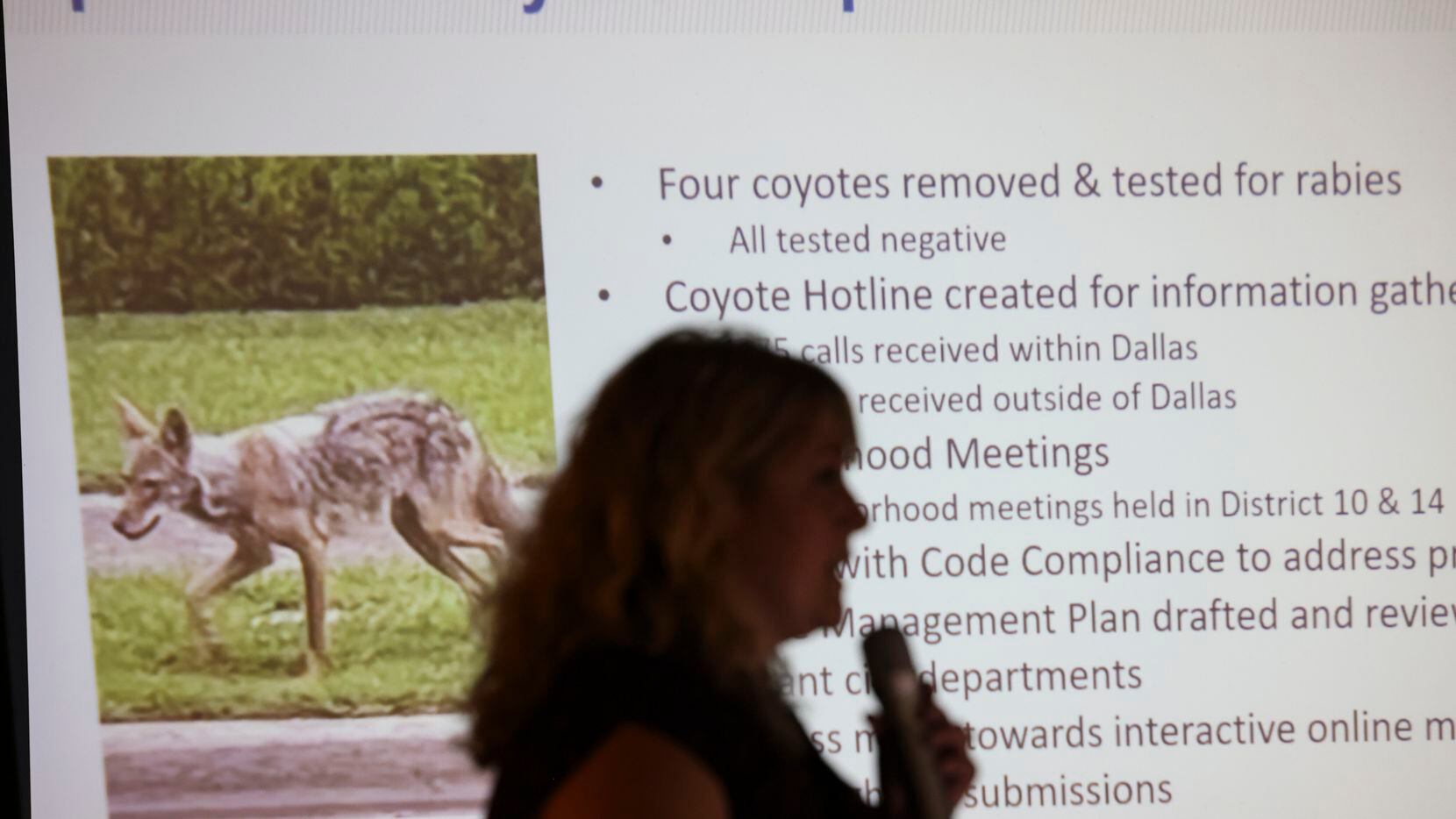 Whitney Bollinger, assistant director at Dallas Animal Services, presented a coyote response...