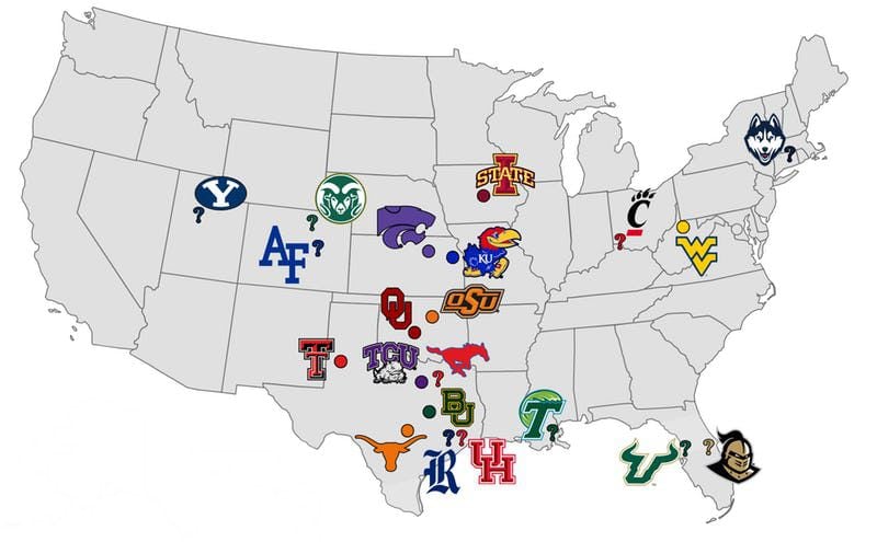 Note: Dots represent current Big 12 teams. Expansion candidates from the last year's search...