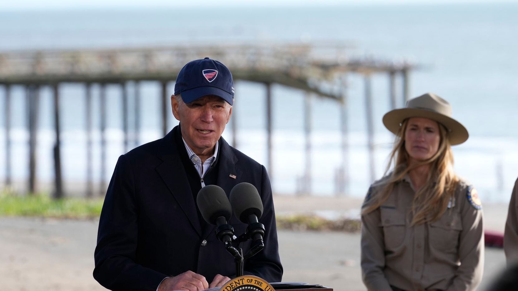 President Joe Biden speaks at Seacliff State Park in Aptos, Calif., Thursday, Jan 19, 2023....