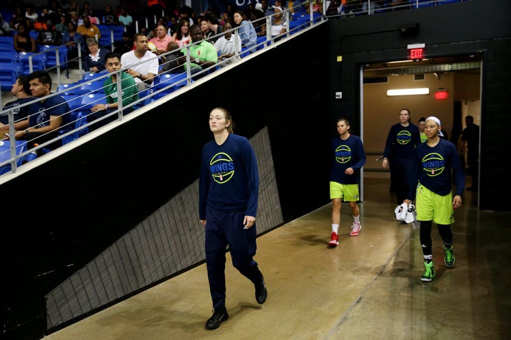 Dallas Wings forward Theresa Plaisance (55) walks onto the court for the second half during...