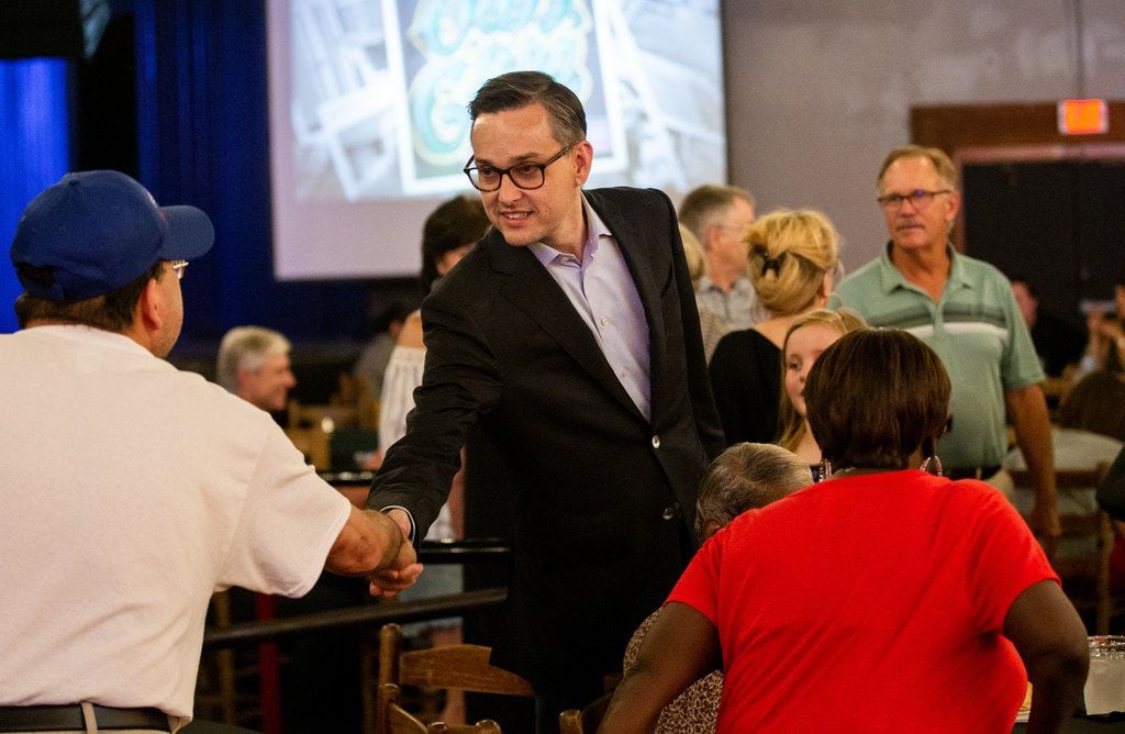 Scott Griggs, Dallas mayoral candidate, greeted supporters at his election-night watch party...