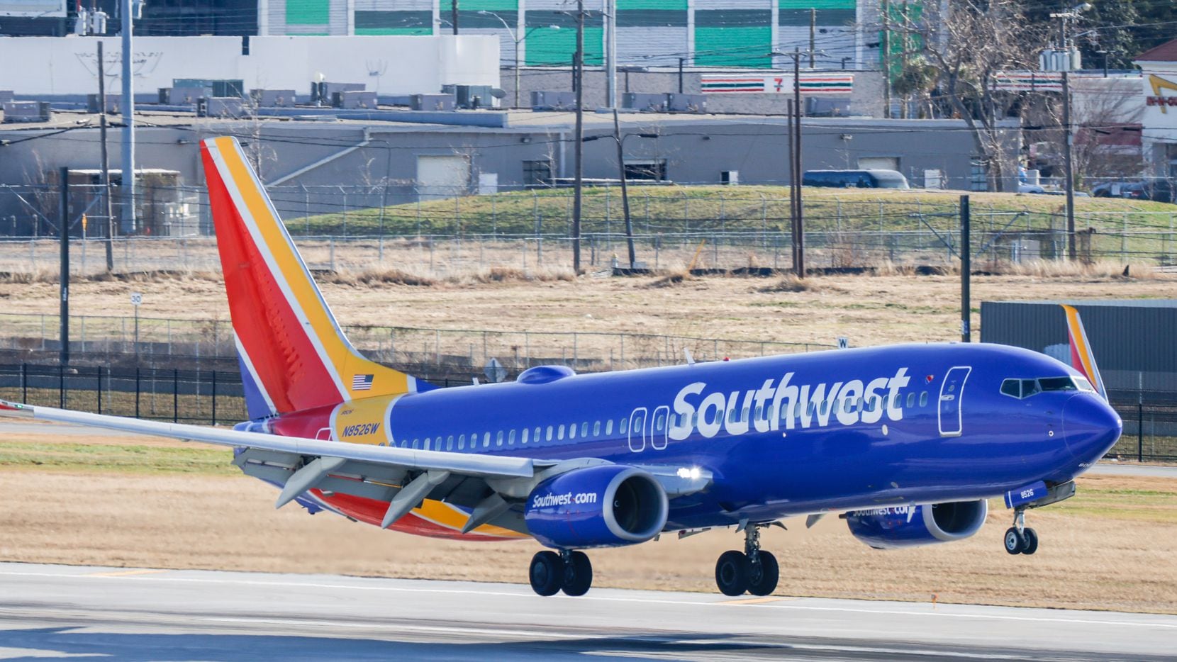 A Southwest Airlines plane arrives at Dallas Love Field on Jan. 19, 2023.