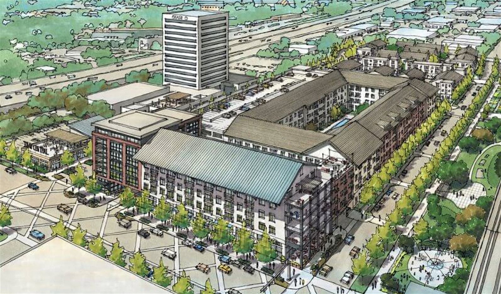 The Town Central project planned on Richardson's Main Street includes apartments, retail space and townhouses.