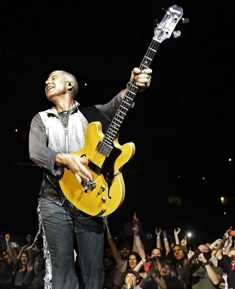 U2's Adam Clayton performs at Cowboys Stadium in Arlington on Monday, October 12, 2009.