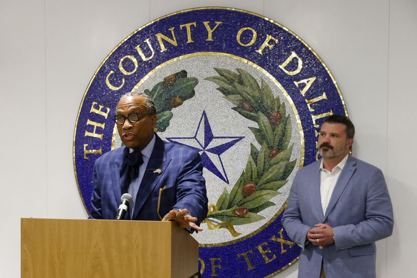 Dallas County commissioner John Wiley Price speaks alongside commissioner J.J. Koch during a...