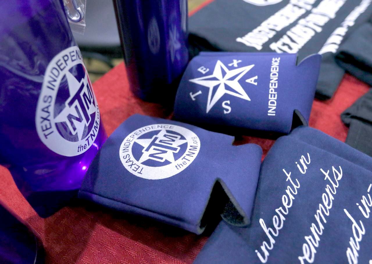 
Items for sale by the Texas Nationalist Movement were displayed on a table before a recent...