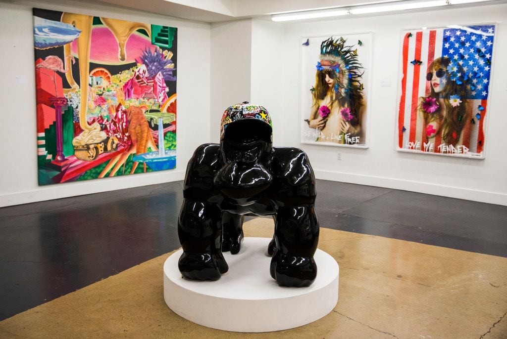A gallery upstairs at Psychedelic Robot features large-scale pieces of work for sale.