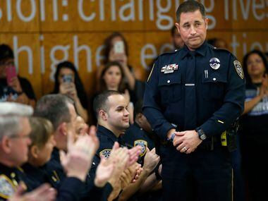 El Centro College police Officer John Abbott, who was injured during the ambush on July 7,...