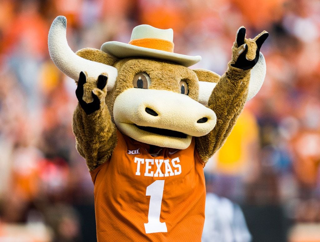 Texas Longhorns mascot Bevo cheers during the fourth quarter of a college football game...