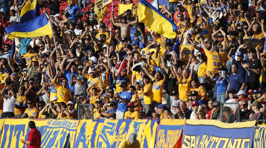 A decidedly Tigres UANL crowd celebrates the game’s first goal during the first half as FC...