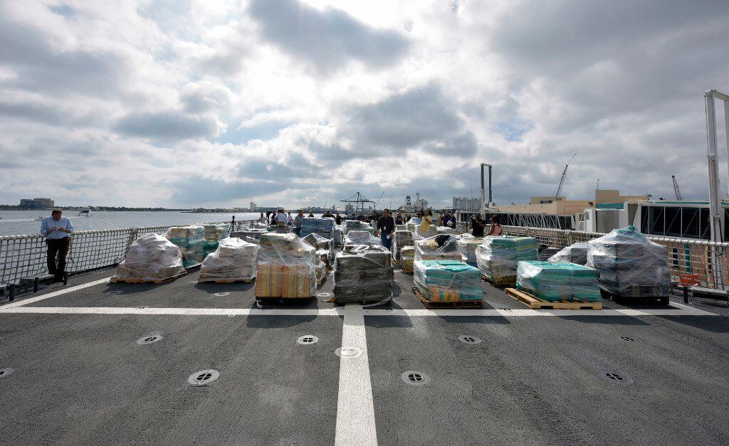 A view of about 26.5 tons of cocaine aboard Coast Guard Cutter Hamilton on Dec. 15, 2016 at...