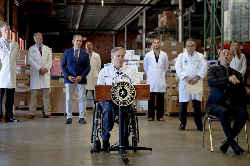 Texas Gov. Greg Abbott speaks during a press conference about the state's response to the...