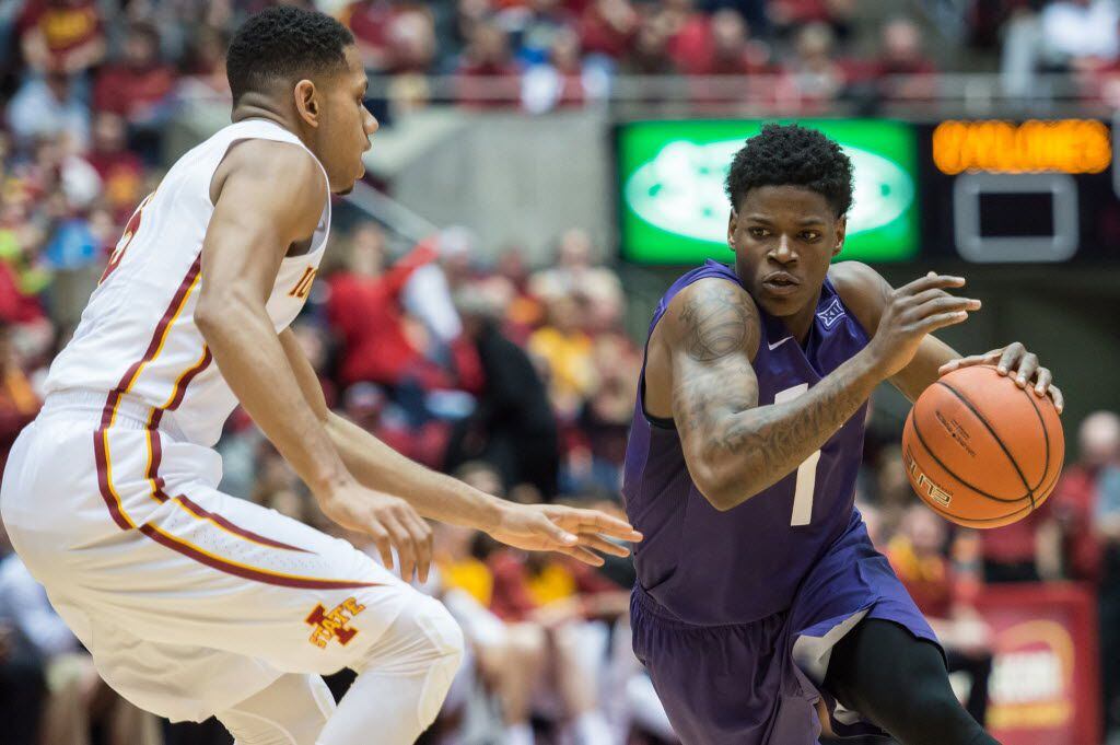 Feb 20, 2016; Ames, IA, USA; TCU Horned Frogs guard Chauncey Collins (1) dribbles the ball...