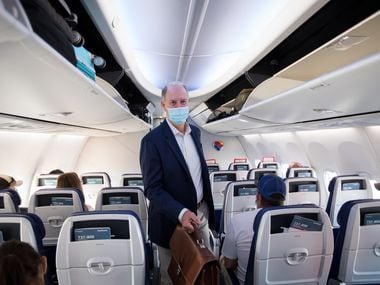 Southwest Airlines CEO Gary Kelly boarding a plane at Houston Hobby Airport in June to visit employees.