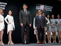 Toyota Motor Corp. CEO Akio Toyoda, right, and Koji Sato, Toyota Gazoo Racing Company...