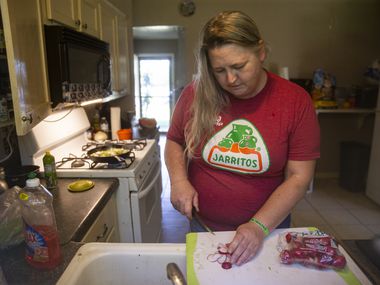 Elise Earnhart Bigony prepares radishes to cook with cactus at her home on May 18, 2020, in Mesquite.