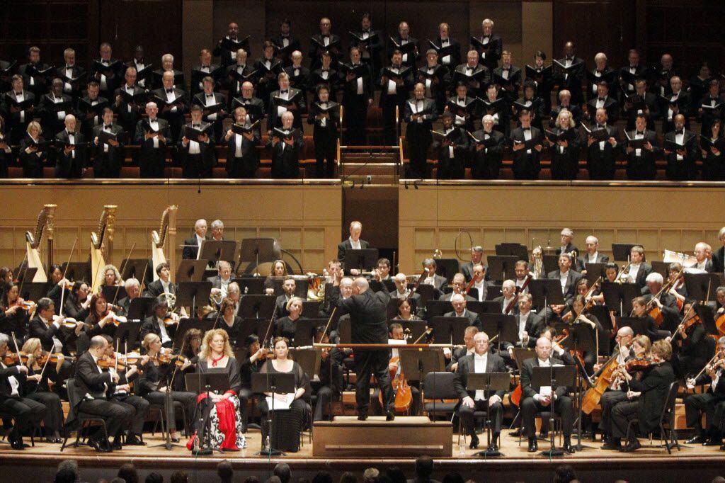The Dallas Symphony Orchestra and Dallas Symphony Chorus, L-R with mezzo-soprano Michelle...