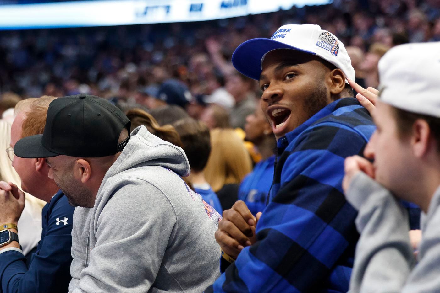 Dallas Cowboys linebacker Micah Parsons reacts after a play during an NBA game between the...