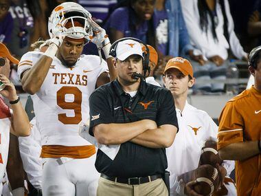 FILE -- Texas head coach Tom Herman watches from the sideline during the second half of an...