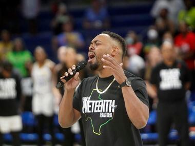 Reuben Lael sang the black national anthem prior to the start of the Dallas Wings versus LA...