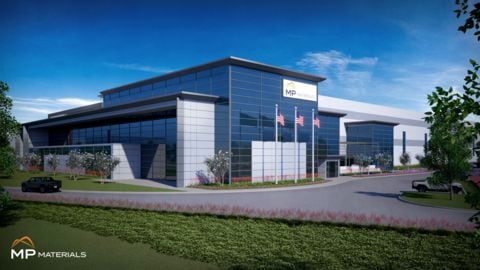 A rendering of the future MP Materials factory that will produce magnets for 500,000...