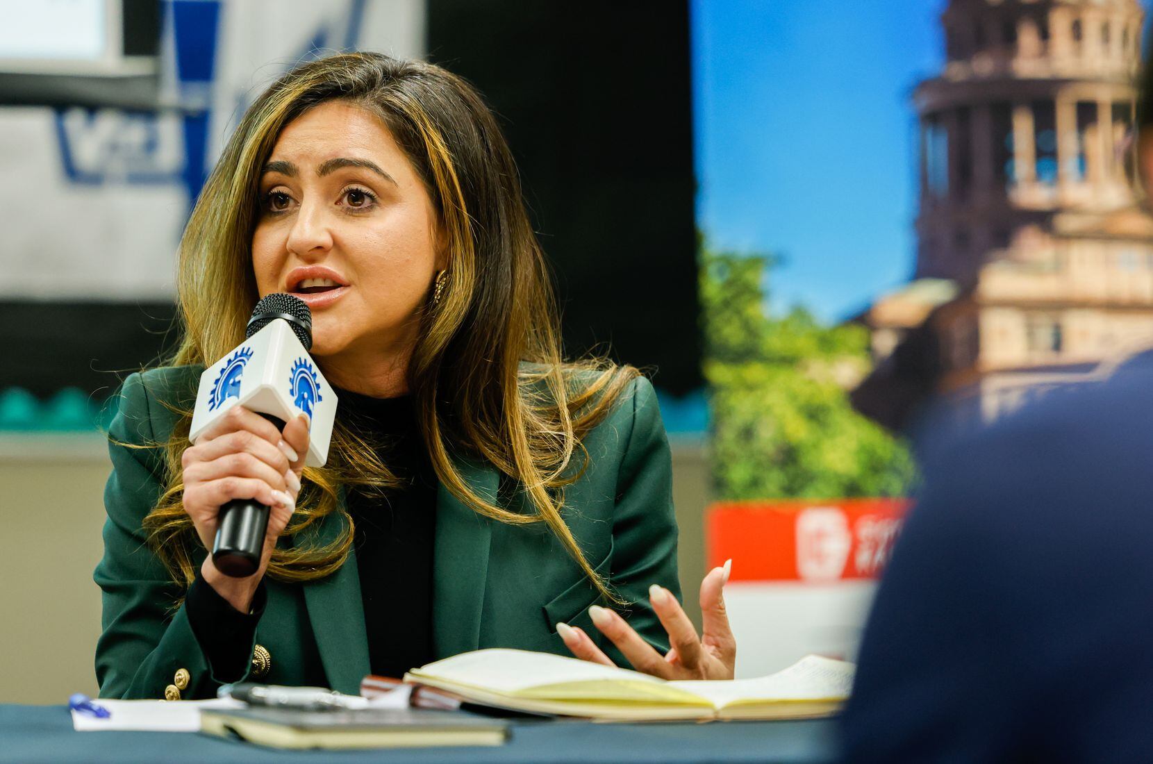 Democrat Mihaela Plesa responds to questions during a District 70 Candidate Forum hosted by...
