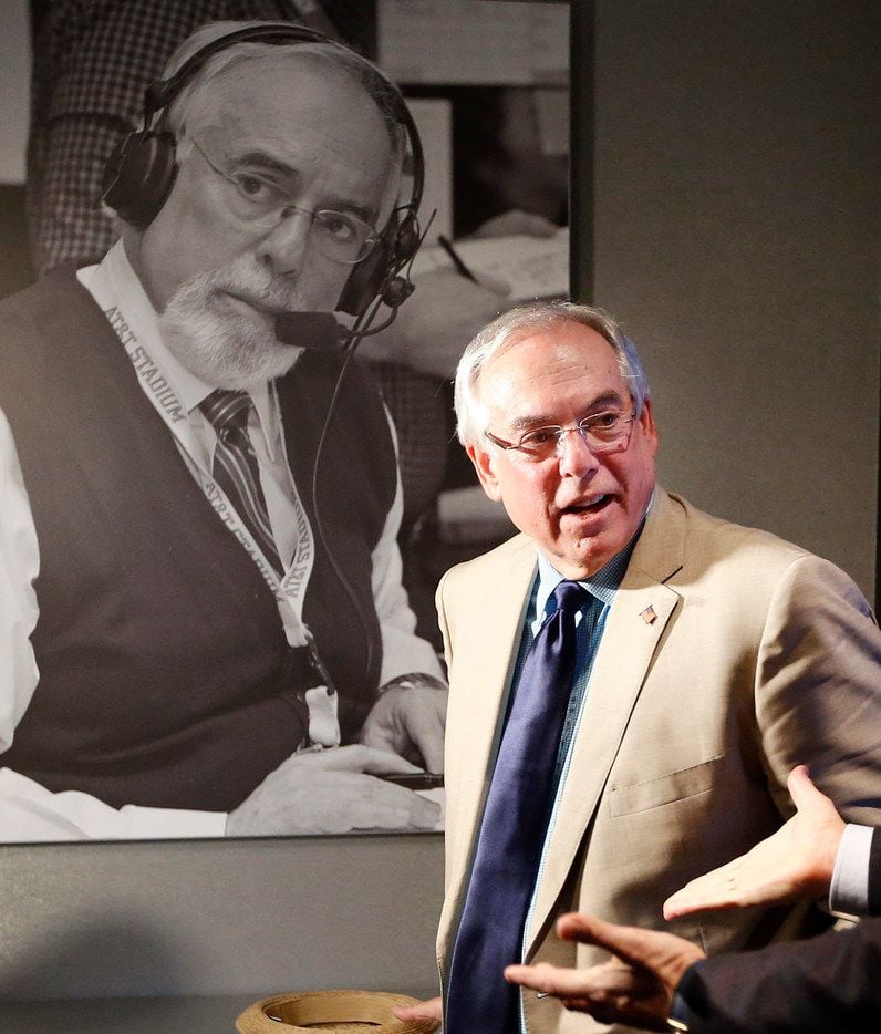 Old photos of radio broadcaster Brad Sham (pictured) adorn the Cowboys home radio booth as...
