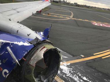 Passenger Marty Martinez snapped this photo of the engine casing of the Southwest Airlines...