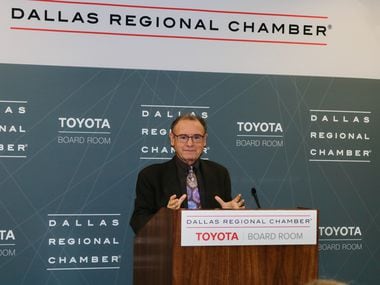 Ray Perryman, CEO of The Perryman Group, shares research on the economic outlook for Texas and the U.S. over the next five years during a Dallas Regional Chamber event on Thursday.