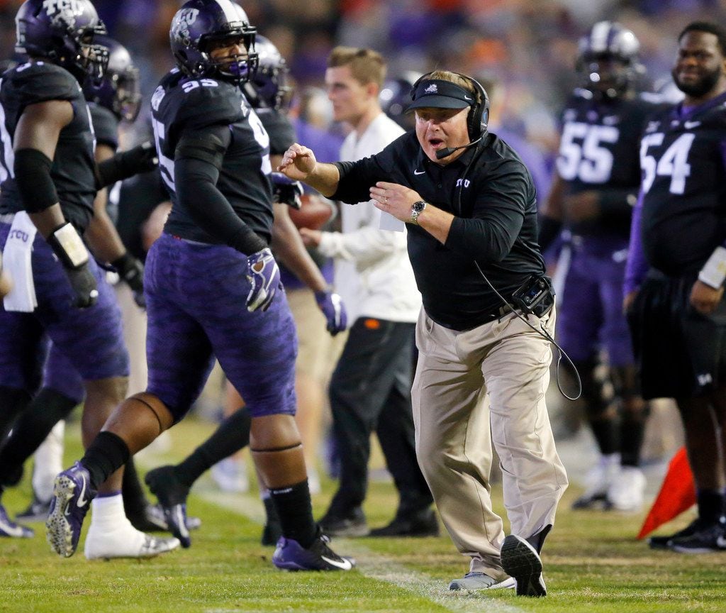 TCU Horned Frogs head coach Gary Patterson yells at one of his players during the second...