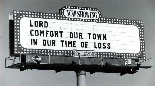 A billboard offers a prayer for comfort the day after the massacre at a Killeen cafeteria in...