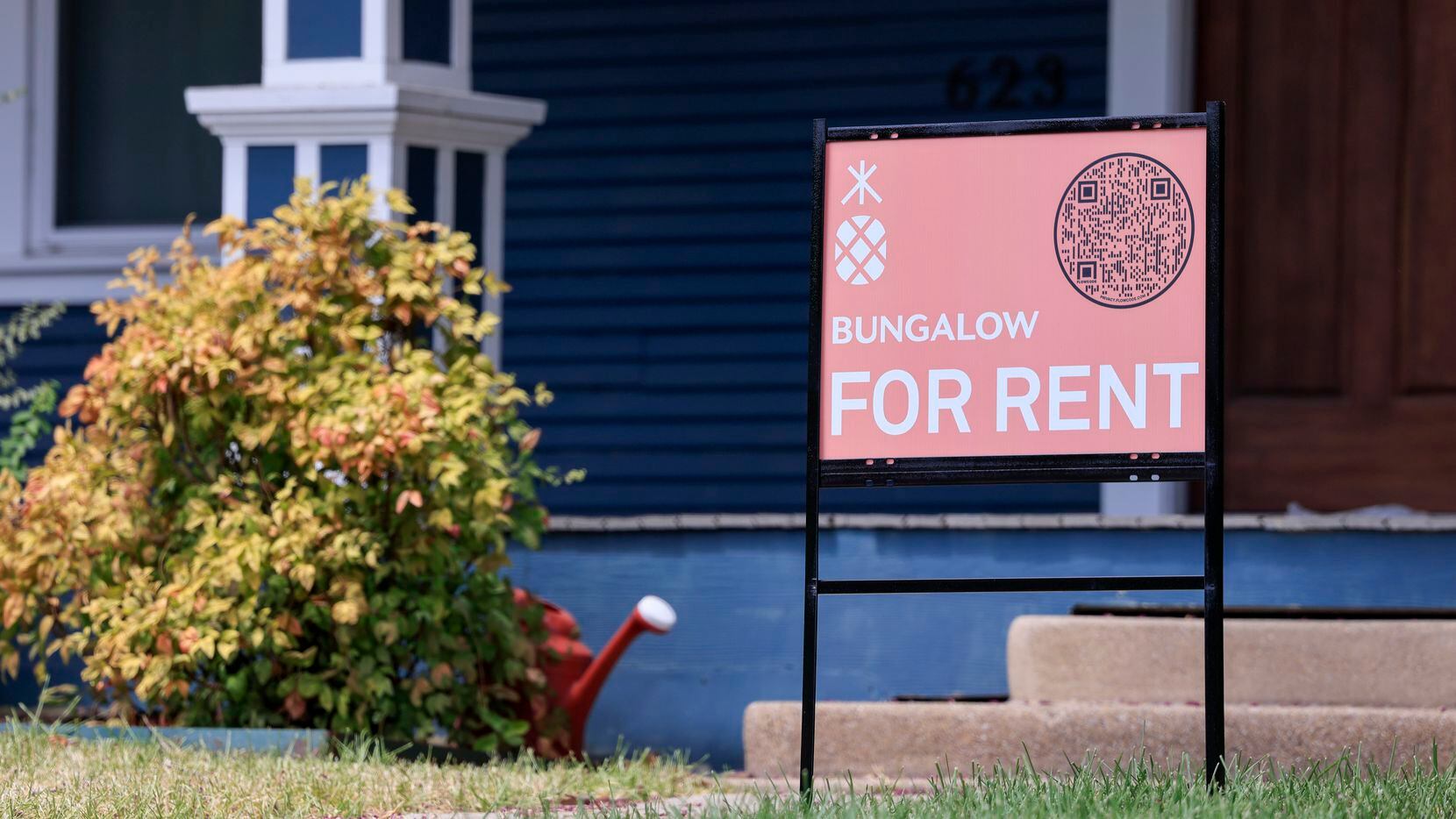 A sign advertises a house for rent in Dallas, Saturday, July 9, 2022.