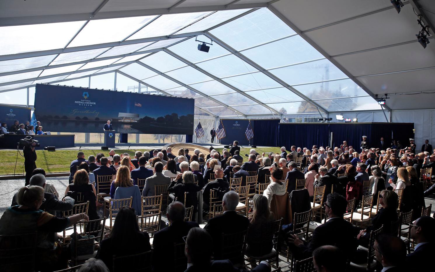 Former President George W. Bush speaks to those gathered at the groundbreaking ceremony for...