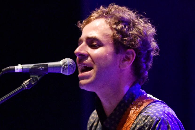 Taylor Goldsmith, left, of Dawes performs at Strauss Square in Dallas.