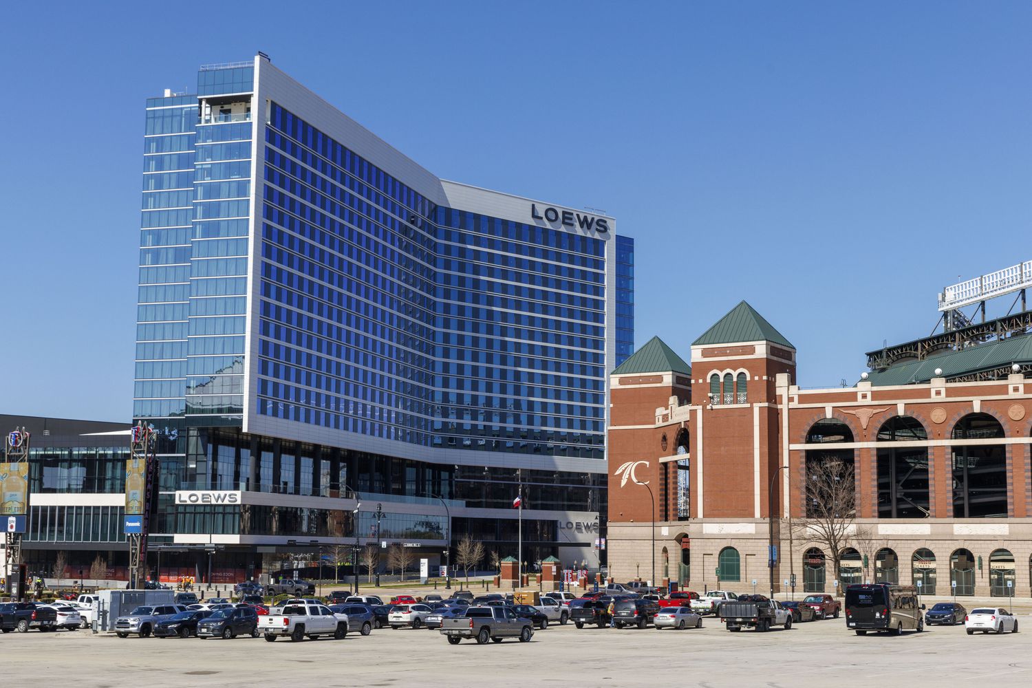 Choctaw Stadium stands next to the recently completed Loews Arlington Hotel and Convention...
