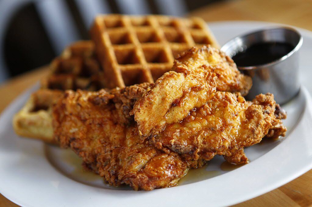 Chef Fred's gluten-free chicken and waffles, photographed at the Greenville Avenue Company...
