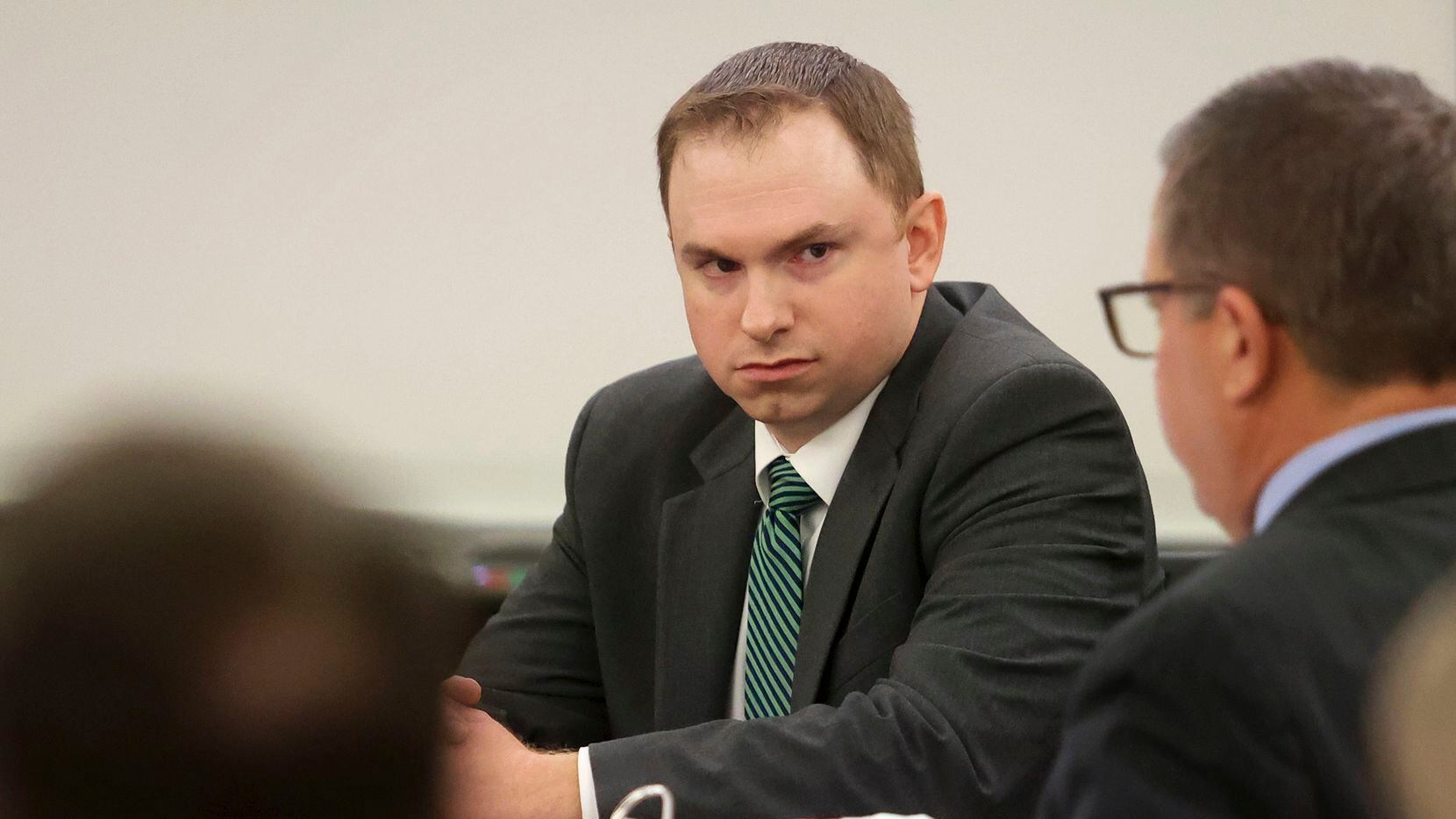 Former Fort Worth police Officer Aaron Dean is shown at his murder trial Tuesday in Fort Worth.