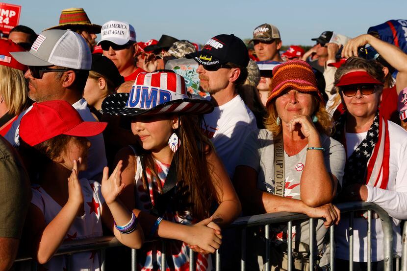 Crowd listen to former President Donald Trump during his first 2024 campaign rally on...