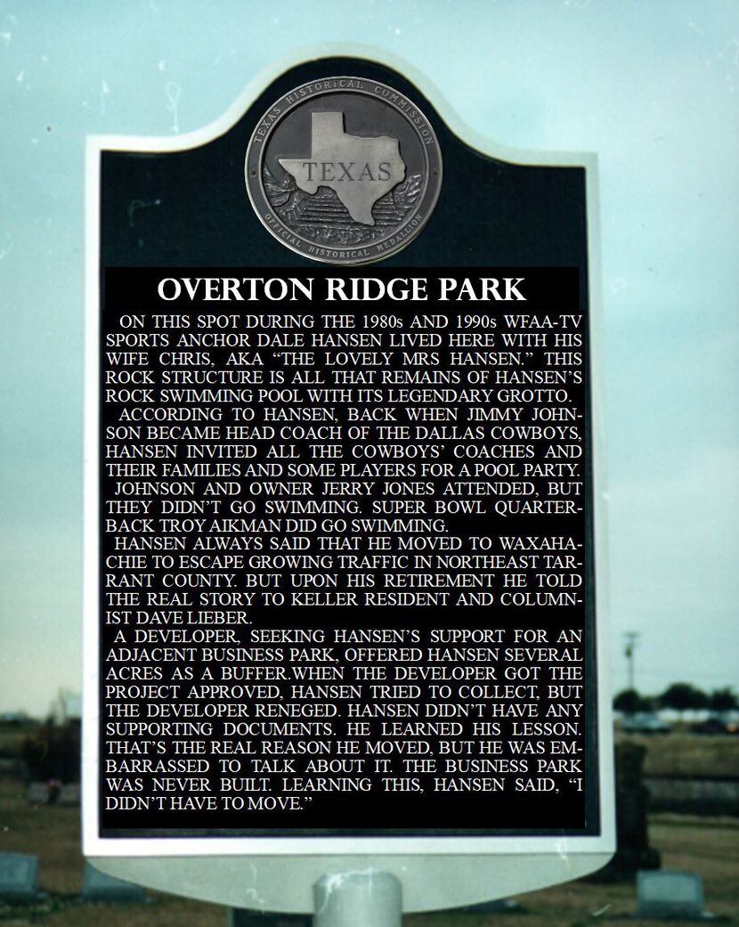 Dale Hansen's old residential property is now Overton Ridge Park.