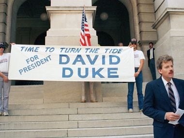 David Duke announces on the steps of the Georgia Capitol in Atlanta  that he is running for...