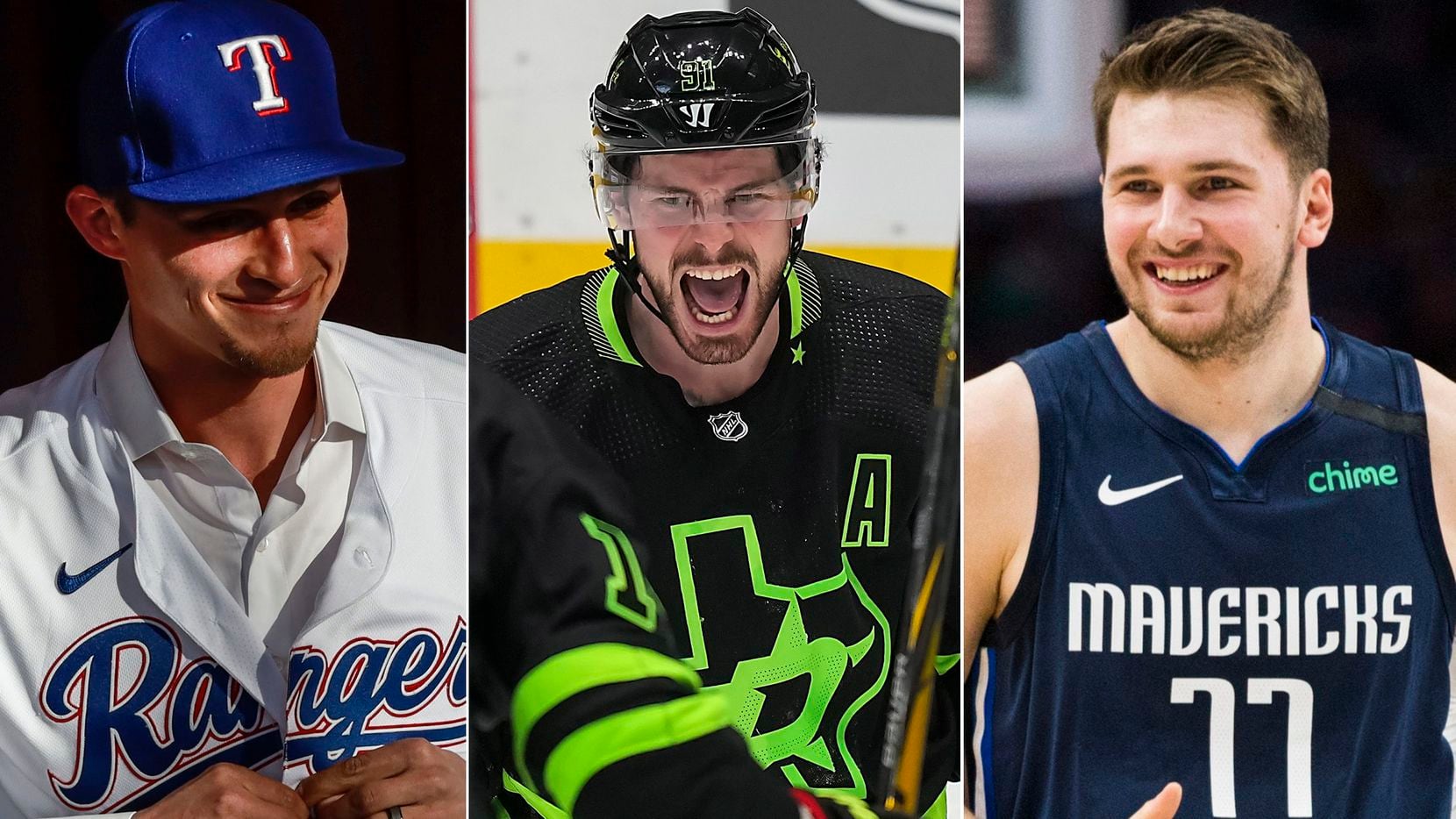 Staff photos (from L to R): Rangers infielder Corey Seager, Stars forward Tyler Seguin,...