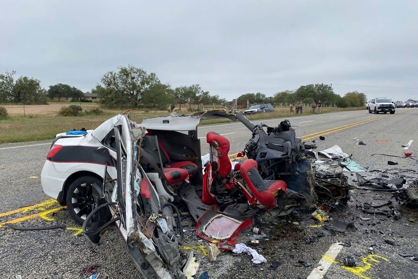 This image provided by the Texas Department of Public Safety, shows mangled vehicles at the...