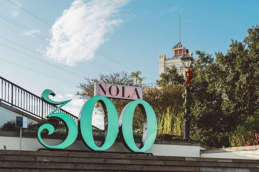 This photo shows a "NOLA 300" sculpture in Washington Artillery Park in New Orleans. The...