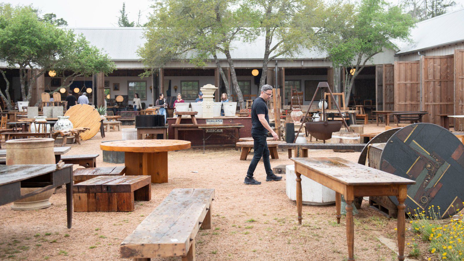 Designer Chad Dorsey shops outdoors at Round Top.