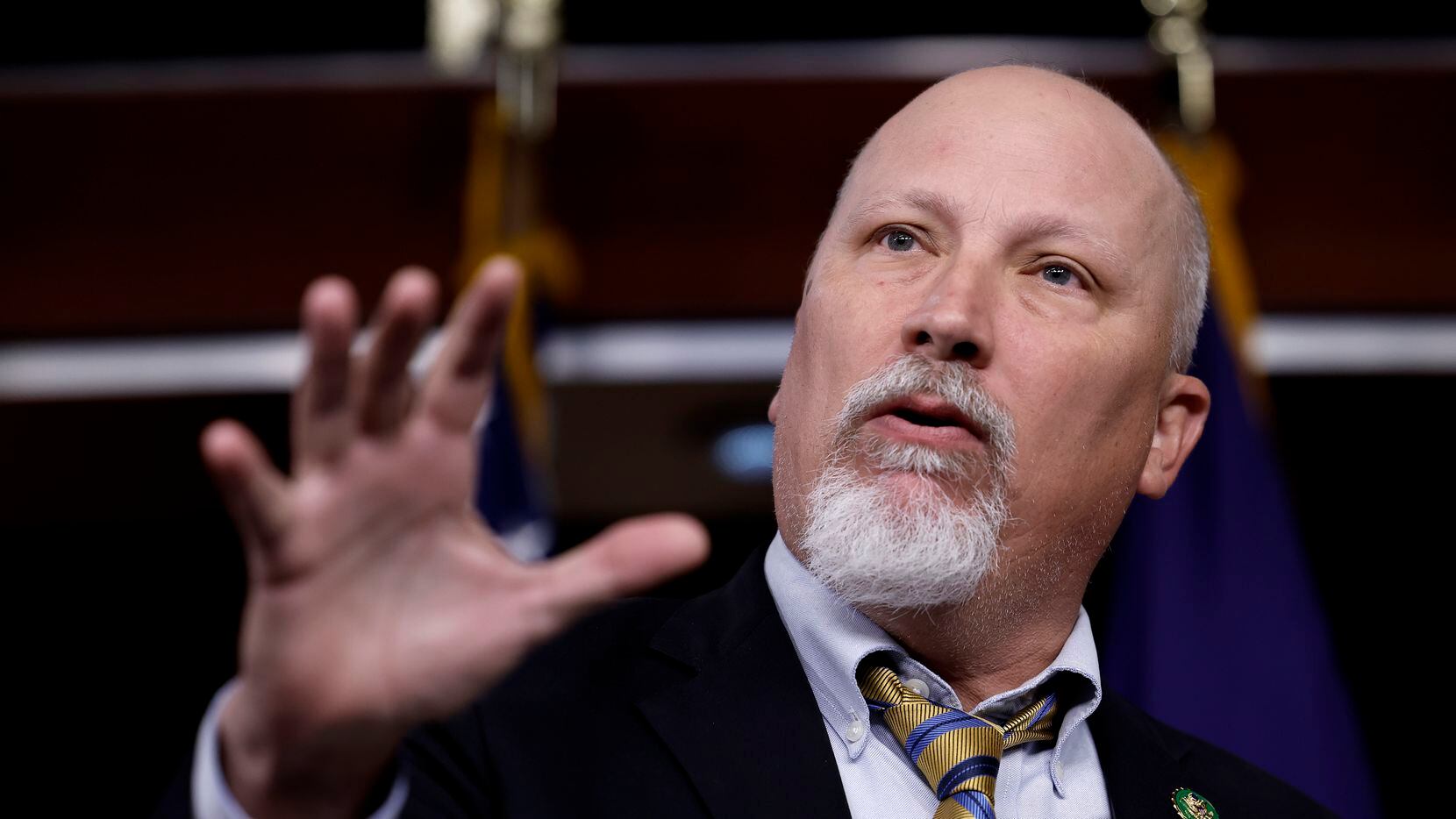 Rep. Chip Roy, R-Austin, speaks at a House Freedom Caucus news conference on debt limit...