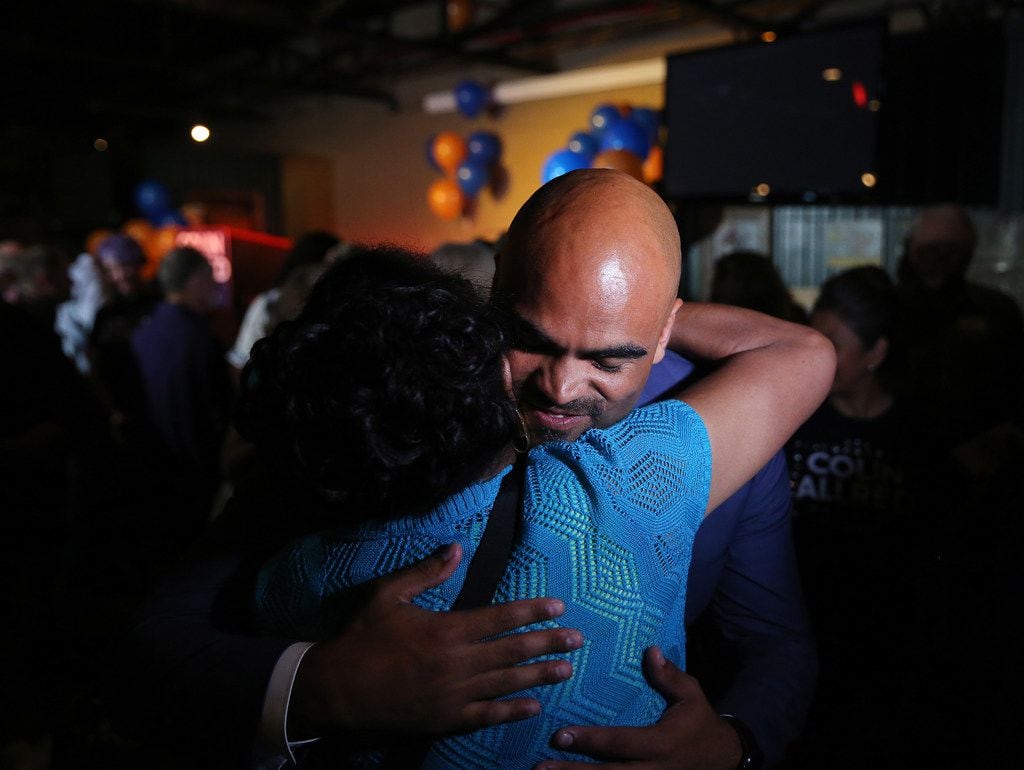 Colin Allred greets supporters after speaking during an election night party at Ozone Grill...