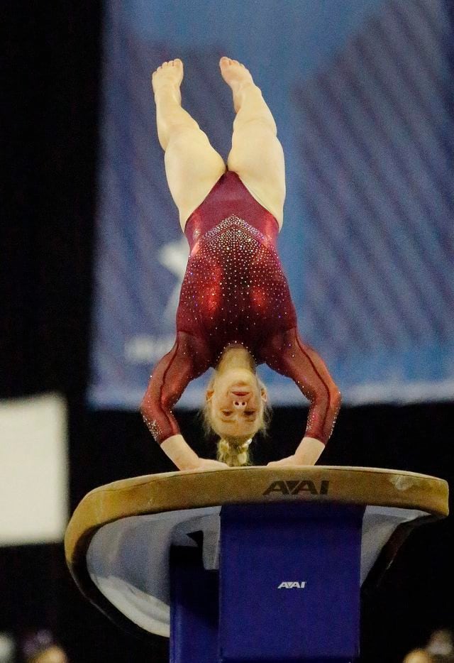 Joscelyn Roberson with North East Texas Elite performs on the vault during the USA...