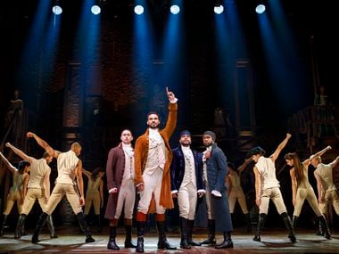 "Hamilton," shown here in the 2021 national tour of the Broadway musical, runs at Fair Park's Music Hall through Dec. 5.